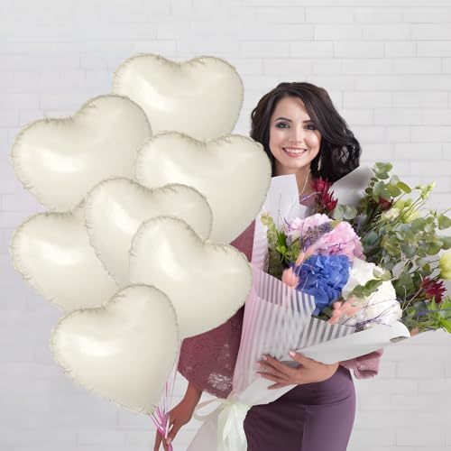 Image of White Heart Ballloons,18 Inch Foil Love Heart Shaped Balloons 12Pcs Creamy White love balloon for Anniversary Wedding Birthday Party Baby Shower Decorations