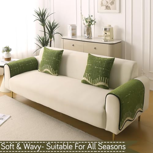 Image of HOKIPO Premium Supple Soft Wavy Anti-Slip Armrest Cover for Sofa, 1 Pair, Green (NEW-AR-5971-GRN*2)