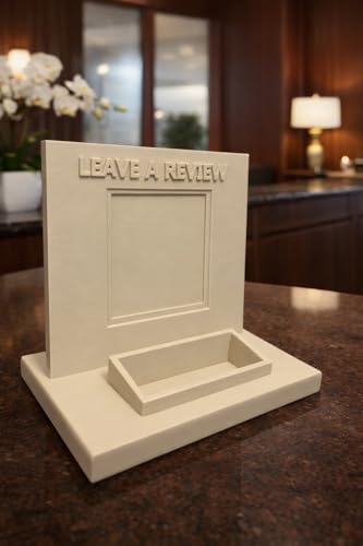 Leave a Review QR Code Sign with Business Card Holder – Customer Feedback Stand for Reception Desk, Salon, Medical Office & Retail