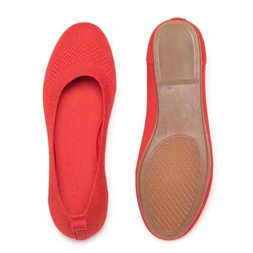 Image of Frank Mully Women's Ballet Flat Shoes Knit Dress Shoes Round Toe Slip On Ballerina Flats for Woman Low Wedge Comfort Soft