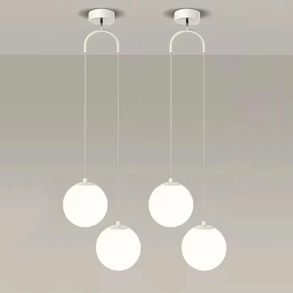 Double Heads Pendant Lighting Modern White Glass Pendant Lights Globe Chandelier Modern Minimalist Pendant Light Bedroom Bedside Hanging Lamp Adjustable Household Kitchen Hanging Suspension Lighting