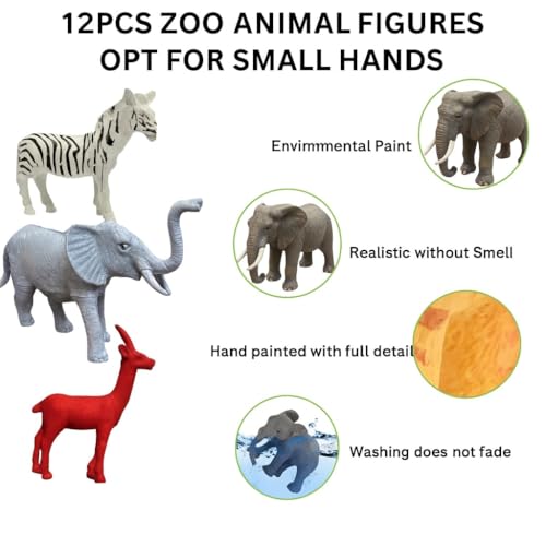 Image of 12 Pcs Small Size Unbreakable Wild Animals Toy Set for Kids | Jungle Safari + Domestic Farm Animal Figures | Educational Learning Playset for Boys & Girls Age 3+ | Animal Figurines for Kids Gift