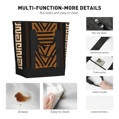 African Mud Cloth Large Capacity Insulated Shopping Tote Bag – Keeps Food Cold/Hot For Hours, Ideal For Travel, Groceries & Outdoor Use4