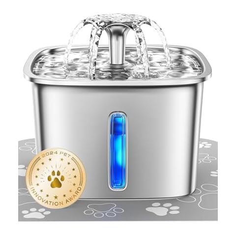 Veken Innovation Award Winner Stainless Steel Cat Water Fountain, 95oz/2.8L Automatic Pet Fountain Dog Water Dispenser with Replacement Filters & Silicone Mat for Cats, Dogs, Multiple Pets (Silver) Cover