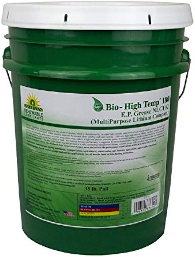 Renewable Lubricants Grease, EP High Temp, HT 180, NLGI 2, 35Lbs, Green