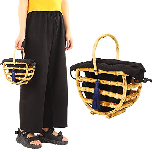 Rankomu Handgefertigte Bambustasche, elegante Damen-Höhle, Strandhandtasche Strandtasche Geldbörse Handytasche mit Quastendekor für Urlaubsreisen Cover