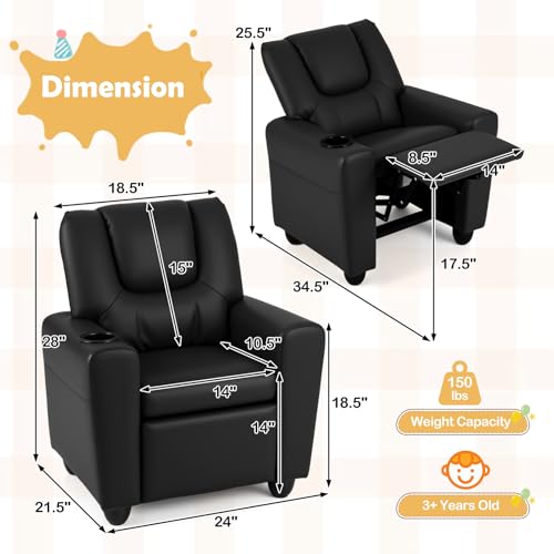 Image of Costzon Kids Recliner Chair with Cup Holder, Toddler Adjustable Lounge Chair w /Footrest for Boys Girls Room, Ergonomic Baby Child Furniture Sofa for Age 3+ Gifts, Kids Mini Recliner up to 150 lbs