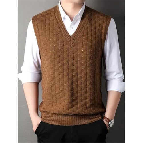 Men’S Thickened Argyle V-Neck Knitted Vest with Wide Shoulders Casual Sleeveless Base Sweater Pullover Tank Top4