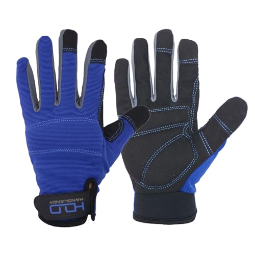 HANDLANDY Work Gloves for Men & Women, Utility Mechanic Working Gloves Touch Screen, Flexible Yard Work Gloves Blue X-Large (Pack of 1)