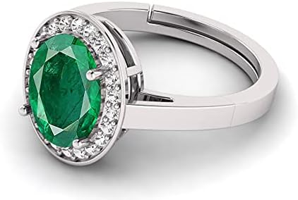 Natural 7.25 Ratti Lab Certified Emerald Panna 925 Sterling Silver Oval Shape Solitaire Adjustable Ring - Image 5