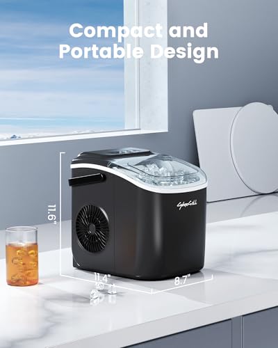 Image of CyberChill Countertop Ice Maker, Portable Ice Machine with Handle, 6 Mins Fast Ice, 26 lbs /Day, Self-Cleaning with Ice Basket & Scoop, for Home, Kitchen, RV, Camping