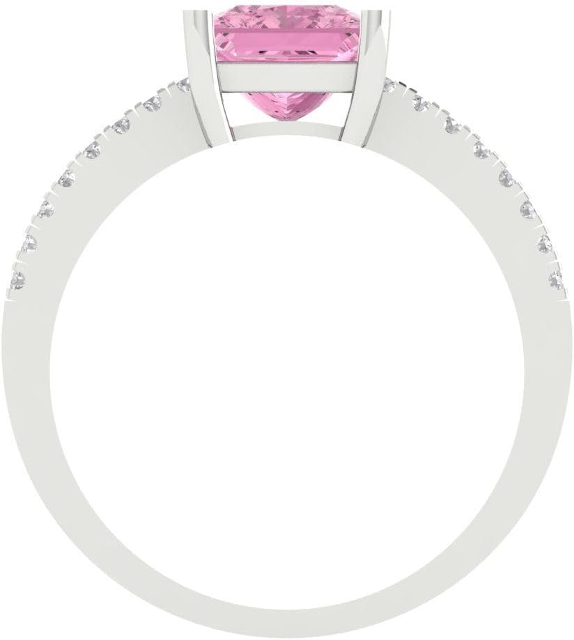 Clara Pucci 14K Solid White Gold 1.62 ctw Pink Solitairewith Accents Ring for Women | Anniversary, Birthday Gift | 6.5mm Princess Cut - Image 4