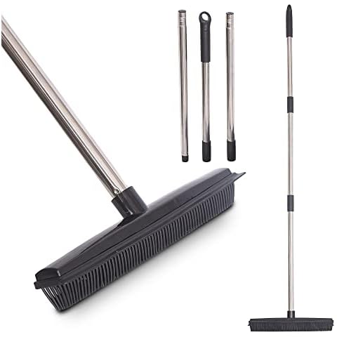 K-ONE Rubber Broom with Long 130cm Handle Cleaning Brush For Garden Broom Sweeping For Cleaning Kitchen Floor Carpet Remove Pet Dog Cat Hair From Flooring Tiles Cover