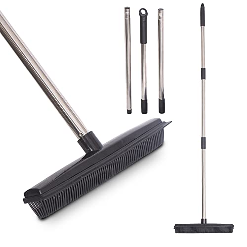 K-ONE Rubber Broom with Long 130cm Handle Cleaning Brush For Garden Broom Sweeping For Cleaning Kitchen Floor Carpet Remove Pet Dog Cat Hair From Flooring Tiles