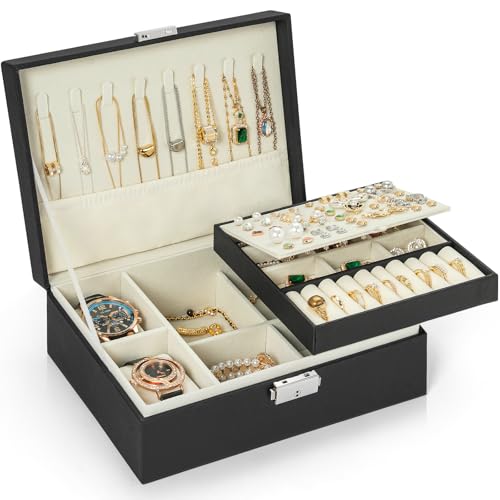 AKOZLIN Jewellery Box 2 Layer Jewelry Travel Case for Women Girls...