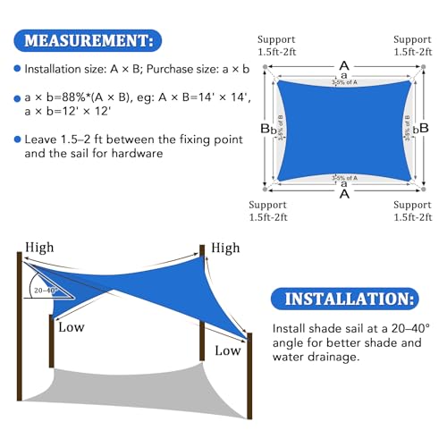 Shade&Beyond Custom PPR810 7'x10' Sun Shade Sail Canopy Rectangle, UV Block Sunshade for Backyard Yard Deck Outdoor Facility and Activities, Blue, (We Make Custom Size)