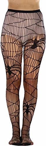 Image of ToBeInStyle Women's Spiderweb & Crawling Spider Print Hosiery Tights & Thigh High Stockings