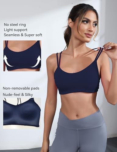 Image of Yoga Sports Workout Bras for Women Seamless Molded Cup Spaghetti Double Strap Bra Wirefree Scoop Neck Tank Top Bras