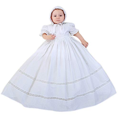 Baby Newborn White Cotton Dress Gown with Bonnet