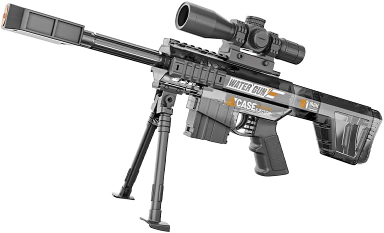 Barrett Electric Water Gun Sniper - One-Click Automatic Water Blaster with Flashing Lights, Linkage Reloading, Modular Battery, Long Range, Summer Pool Beach Toy Gift for Kids Adults (Black)