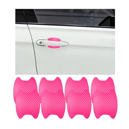 Ziciner 8 PCS Car Door Handle Sticker, Carbon Fiber Texture Auto Door Handle Protective Films, Anti-Scratches Door Side Handle Paint Guard, Universal Vehicle Accessories for Most Cars (Pink)