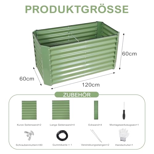 BIRDSINYARD 120x60x60cm Hochbeet, Tiefwurzel Metall Pflanzkasten Outdoor, Großes Garten Hochbeet für Gemüse Blumen Kräuter, Olivgrün