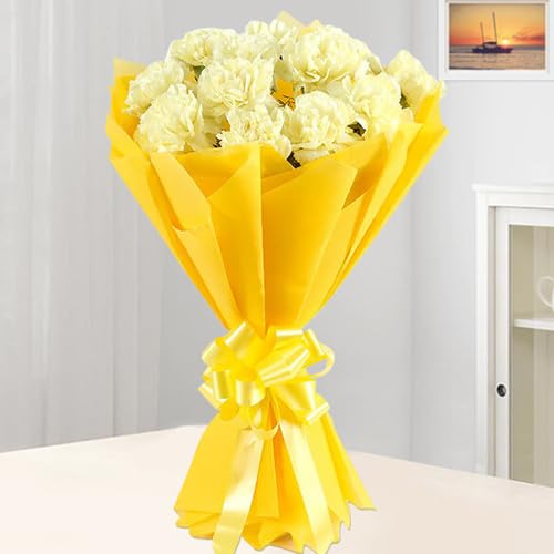 FLORANET Lovely Bouquet of Yellow Carnations For Anniversary Gift, Birthday Gift, Wedding Gift, Congratulations Gift, Mother's Day Gift (Same Day Delivery)-image-5