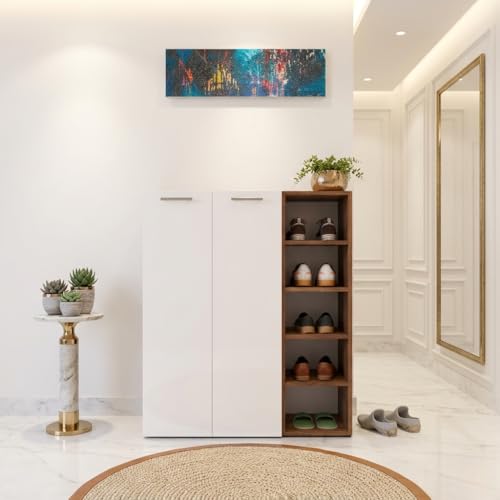 Image of Spyder Craft Engineered Wood 2 Door Shoe Rack Cabinet for Home|Stores up to 20 Pair of Shoes|Storage Organizer,Footwear Stand for Entryway Living Room Color-White & Noce Lyon DIY(Do-It-Yourself)