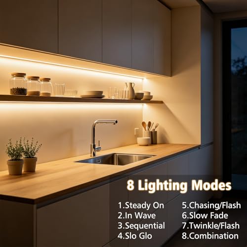 Image of echosari Battery Powered Led Strip Lights with Remote Warm White, 8 Modes, Dimmable, Timer, Self-Adhesive, Cuttable, Waterproof, 9.8FT 90Led Strip Lights for TV Kitchen Cupboard Bedroom Decor | Strip Lights Battery Operated with Timer, Self-Adhesive, Cuttable for TV Kitchen Cupboard Bedroom Kitchen Indoor Decor
