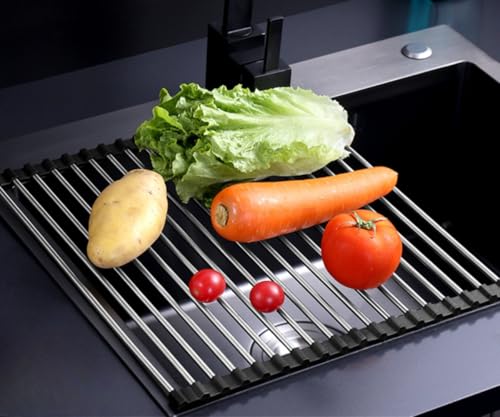GDJIAYIYI Escurreplatos enrollable para fregadero de cocina, ideal para secar y almacenar vajilla (50 x 40 cm, 20 tubos, negro)