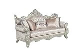 Tlerra Victorian Traditional 95' Sofa with Tufted Backrest, Rolled Armrests, Hand-Carved Floral Wood Frame, Classic 3-Seater Couch for Elegant Living Rooms, Champagne Fabric, Spring Bud Wood Frame