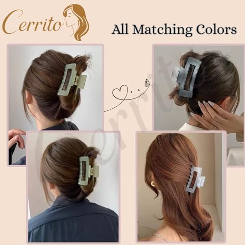 Image of Cerrito 4 Pcs Big Hair Claw Clips, Large Rectangle Clutchers for Hair, Strong Hold Nonslip Jelly Clip Hair Accessories for Women & Girls with Thick, Thin, Curly, Straight, Multicolor