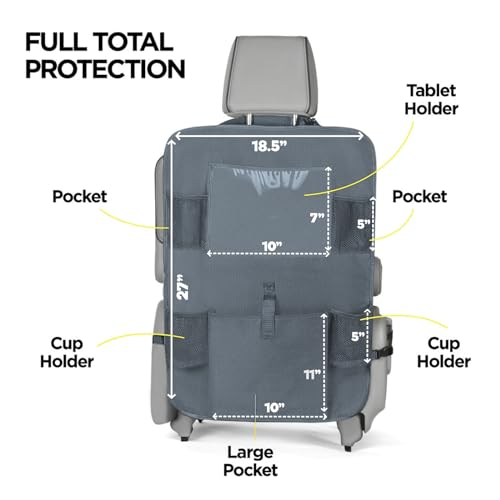 Image of lebogner X-Large Grey Back Seat Protector For Kids + 5 Pocket Storage Organizer, 2 Pack