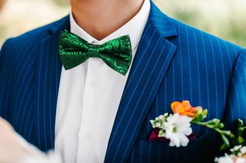 Image of HISDERN Bow Ties for Men Pretied Bow Tie Set Paisley Classic Bowties and Pocket Square Cufflinks Set for Wedding Party