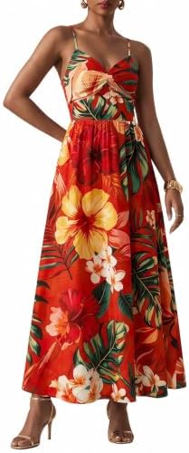 SISKIN Boho Maxi Dress for Women Deep V Neck Dress Sleeveless Flo...