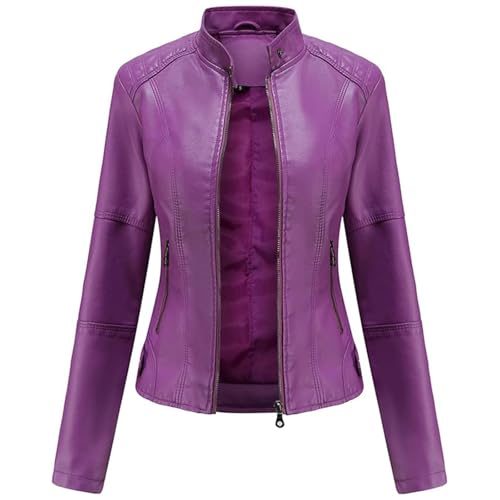 Veste bomber en similicuir femme violette pour valoriser les silhouettes 3XL