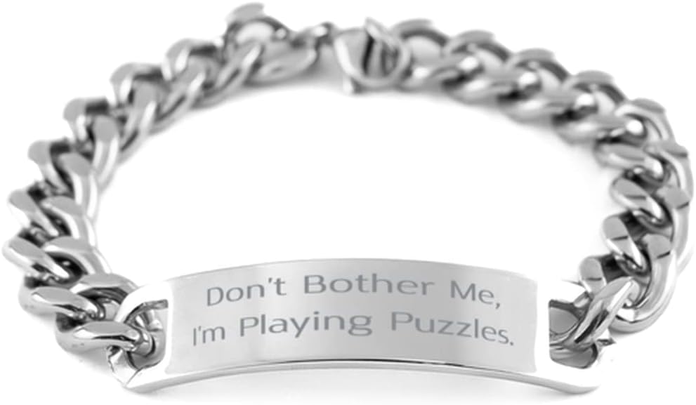Puzzles Gifts for Friends, Don't Bother Me, I'm Playing Puzzles, Gag Puzzles Cuban Chain Bracelet, Engraved Bracelet from
