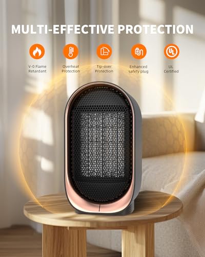Image of Space Heater, Portable Heater for Indoor Use, Small Electric Heaters with Overheat & Tip-Over Protection, Mini Desk Heaters for Office Bedroom Bathroom, Compact & Efficient Heating, Black