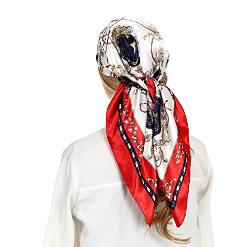 RIIQIICHY Head Scarf for Women Like Silk Satin Scarf for Hair Wrapping at Night Bandana Square Scarf for Sleeping 35 Inch Red/Black/Navy/Ivory