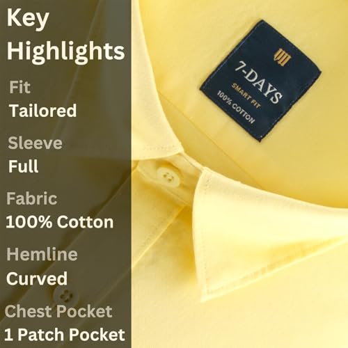 Image of 7-DAYS Men's 100% Cotton Full Sleeve Shirt for Men | Premium Plain Shirt | Tailored Fit (Between Slim & Regular) | Stylish Office & Casual Wear | with Pocket