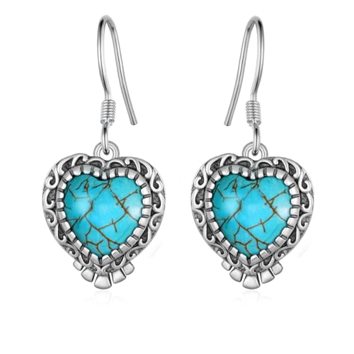 Genuine Turquoise Earrings 925 Sterling Silver Heart