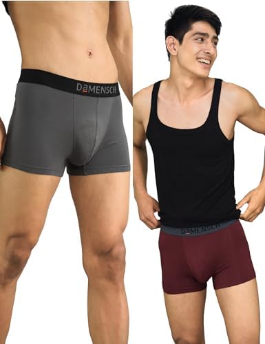 DAMENSCH Deo-Soft Solid Supima Modal Fabric Trunk-Wilsen Grey, Wayde Red-2XL