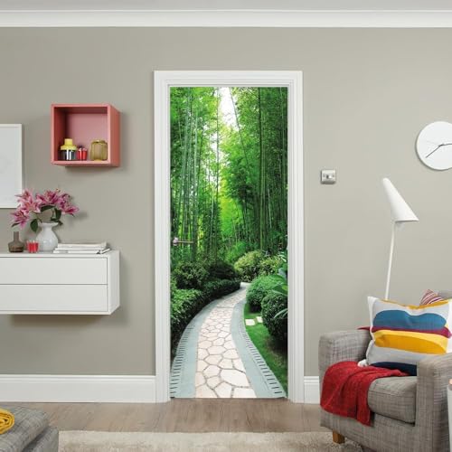 Pegatina Puerta Bosque de Bambú Murales Puertas Autoadhesivo Pegatinas para Puertas Bosque de Bambú Puerta Pared Mural 3D Interiores Decorativas Papel Pintado Pegatinas de Pared 77x200 cm m2415