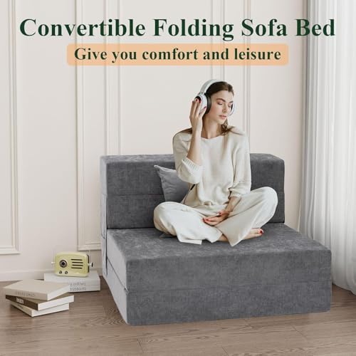 Image of Sofa Cum Bed | Folding Sofa Bed, Sofa Cum Beds for Living Room with Cushions | Pure High Reslince (HR) Foam with Molphino Fabric in Grey Colour Couch for Living Room (Two Seater 4X6 Feet)