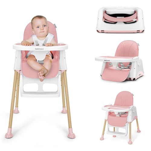Image of babimoni 3 in 1 High Chairs for Babies and Toddlers, Convertible High Chair, High Chair with Foot Rest and Double Tray, Easy to Clean, Compact and Versatile, Perfect for Growing Kids, Pink