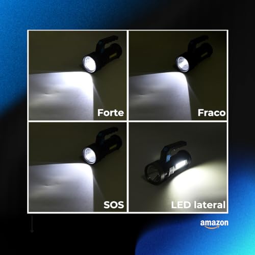 Lanterna LED Holofote Longo Alcance Recarregavel Super Potente Farolete USB com COB Resistente à Águ