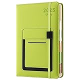 Akademischer Terminkalender 2025, A5-Seite pro Tag von Januar bis Dezember 2025, mit buntem Monatsregister, Vorder-/Innentasche, elastischer Verschluss, Grün