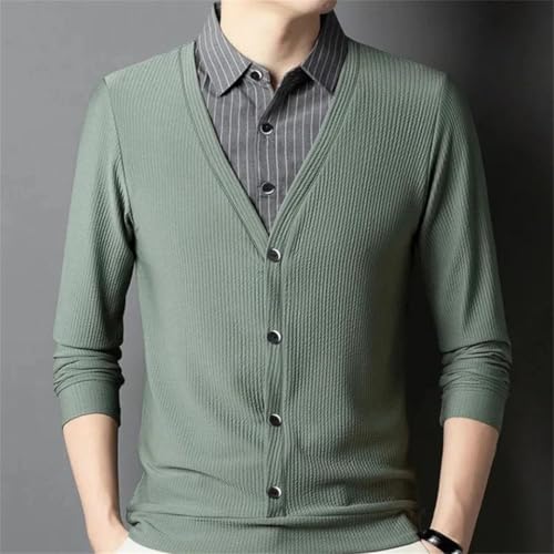 Men's Striped Button Sweaters Formal Fake Two Pieces Pullover Tops Long Sleeve Casual Jumper2