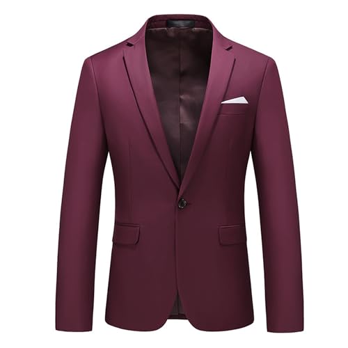 Veste de costume décontractée pour homme avec bouton simple boutonnage - Blazer coupe ajustée - Pour le sport d'affaires, Bordeaux, XXL
