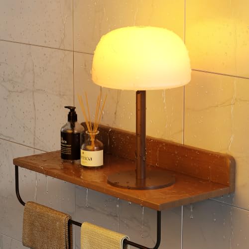 Image of Shower Lamp Waterproof, Cordless IP65 Shower Lights for Inside Shower, 7500mAh Rechargeable Battery, 3 White Tones & 15 RGB Stepless Dimming LED Table Lamp for Bathroom Home Indoor (Walnut)